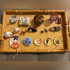 Asian Decor Trinket Plates Calligraphy Mudmen Buddha Swan Shotglass Wigs 19 Pcs